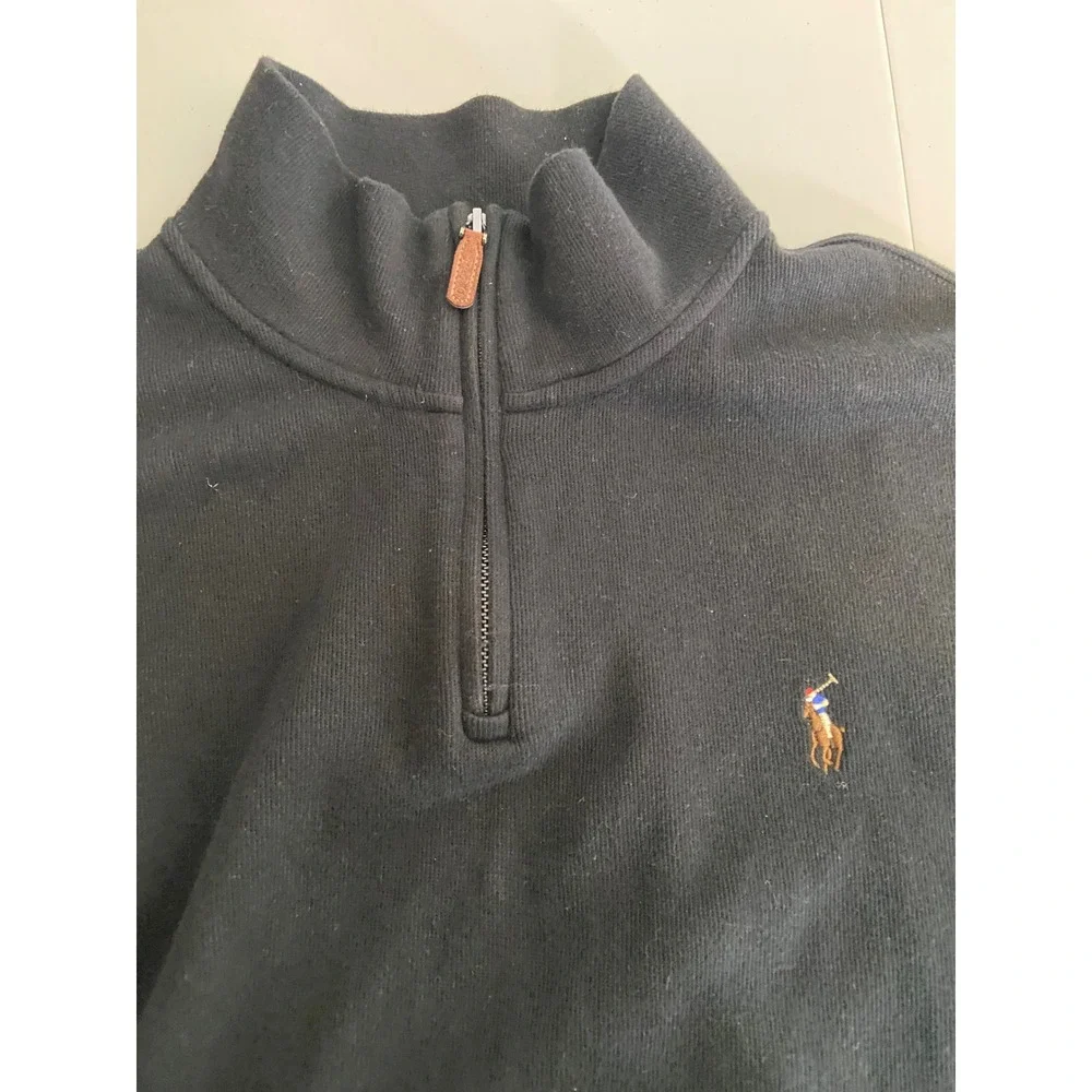 Polo Ralph Lauren Mens XL Black Estate Rib Quarter Zip Pullover Preppy Classic
